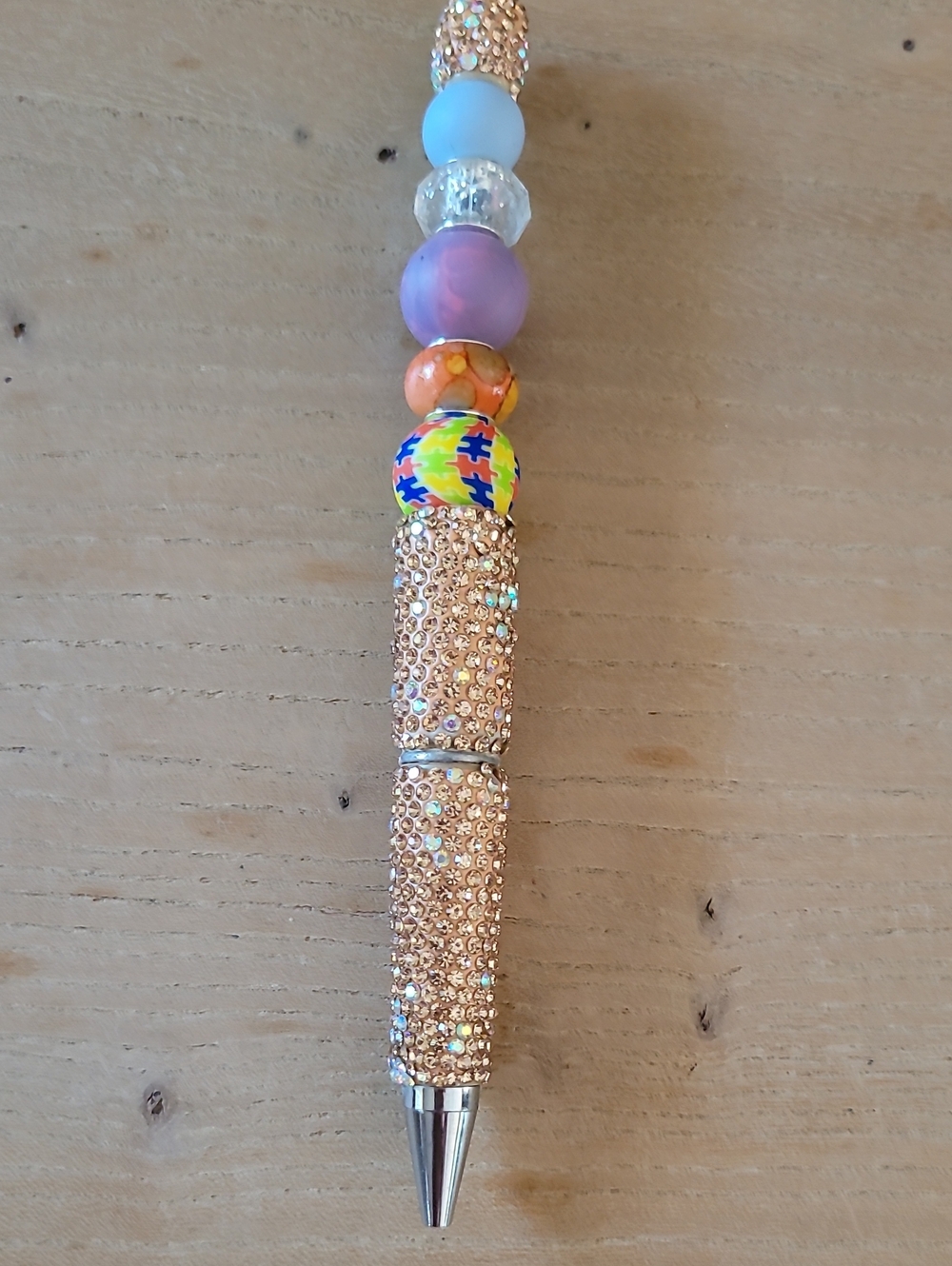 Handmade Gold Crystal Beaded Pen with Multicolor Beads